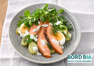 Hot-smoked Salmon, Egg and Potato Salad with Sour Cream Dressing